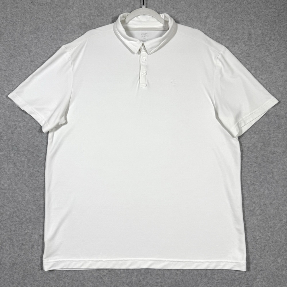 Cozy Earth Polo Shirt Men XXL 2XL White Soft Modal Blend Preppy Golf Lux Classic